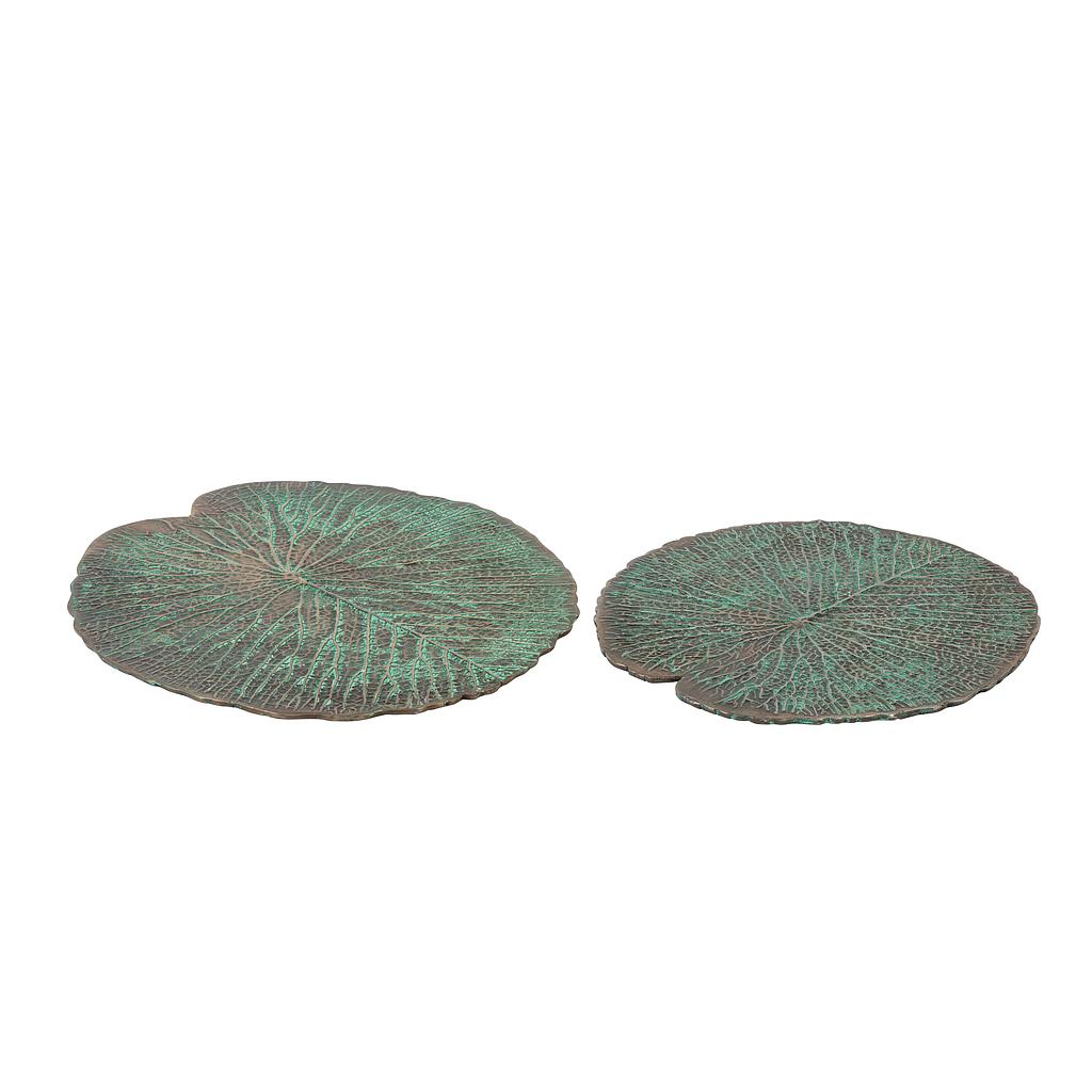 Organic round leaf platter - brass - green patina - Ø 49cm - p/2