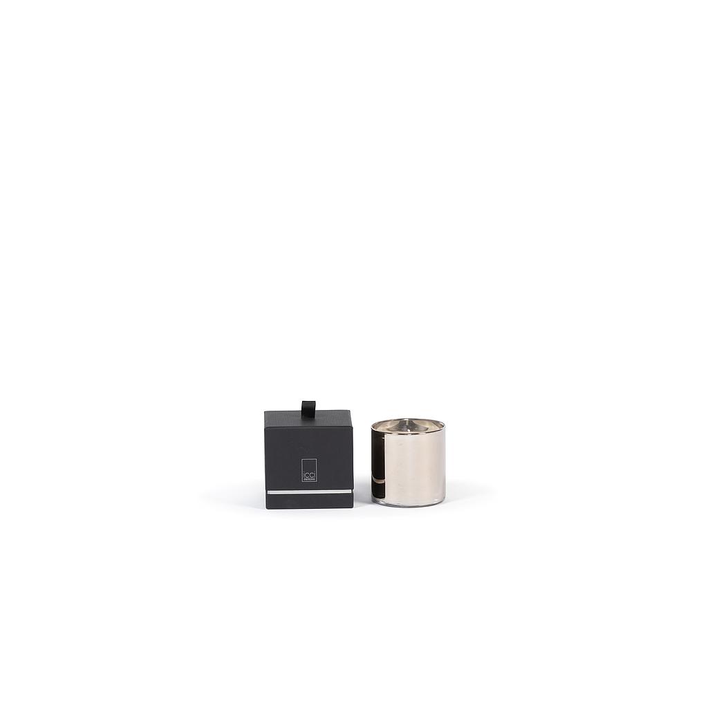 Scented candle cylindrical semi transparent metal votive, copper/gold/platinum - Ø 9 x 9cm - 1 - int. cot. - p/6