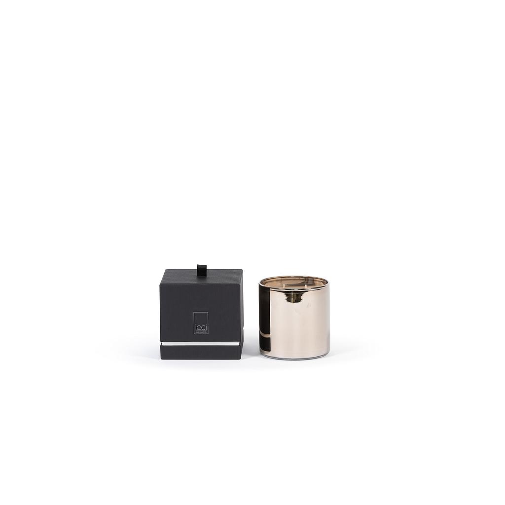 Scented candle cylindrical semi transparent metal votive, copper/gold/platinum - Ø 12 x 12cm - 3 - int. cot. - p/4