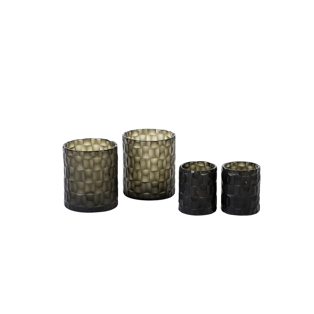 Votive w/ square cutting - glass - grey clear - small Ø 7,5x9cm - p/6/36