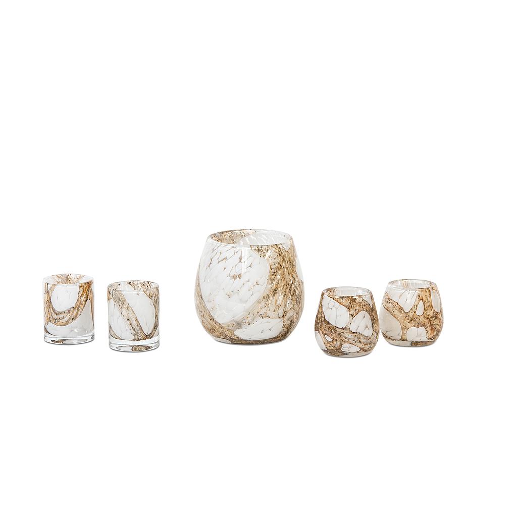 Thick spotted & lavafinish vase - glass - white & amberbrown - Ø 11,5x11cm - p/4/1