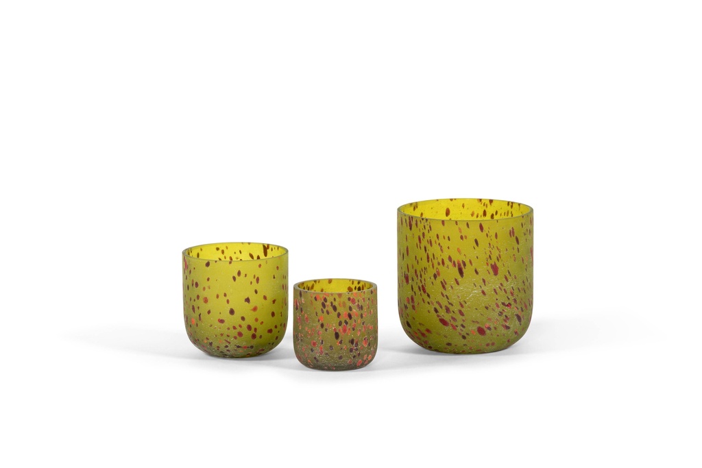 Vase - Glass - matt green orange spotted - Ø 12x12cm - p/1/12