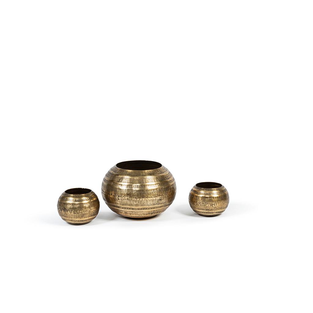 Round ribbed planter - metal - antique gold - Ø 13x10cm - p/4/24