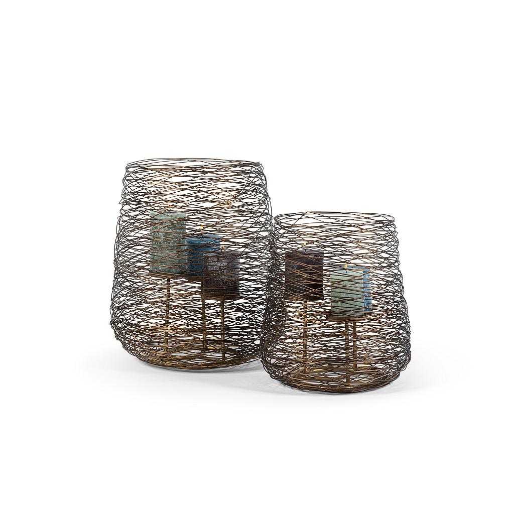 Wired hurricane for 3 candles - metal - brass antique - Ø 33x37cm - p/1/1