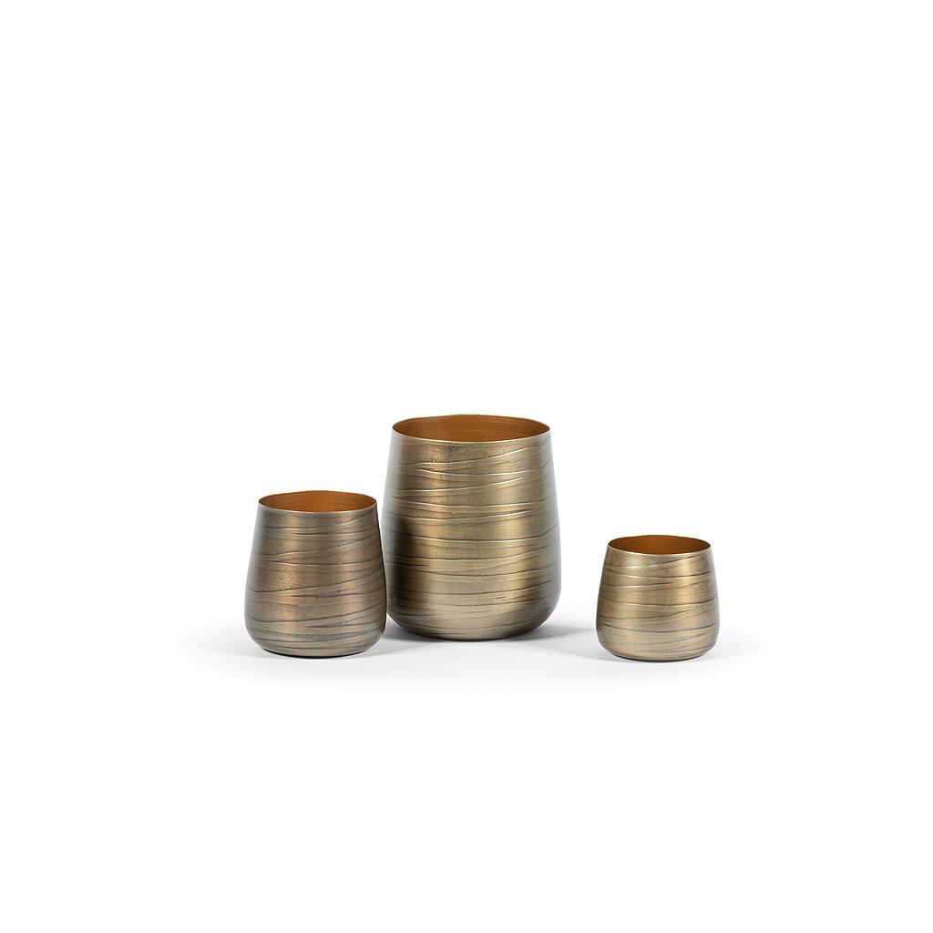 Striped Tlight holder set of 3 - metal - antique brass outside/gold inside - Ø 12x15,5cm/Ø 10,5x13,5cm/Ø 9,5x11cm - p 2