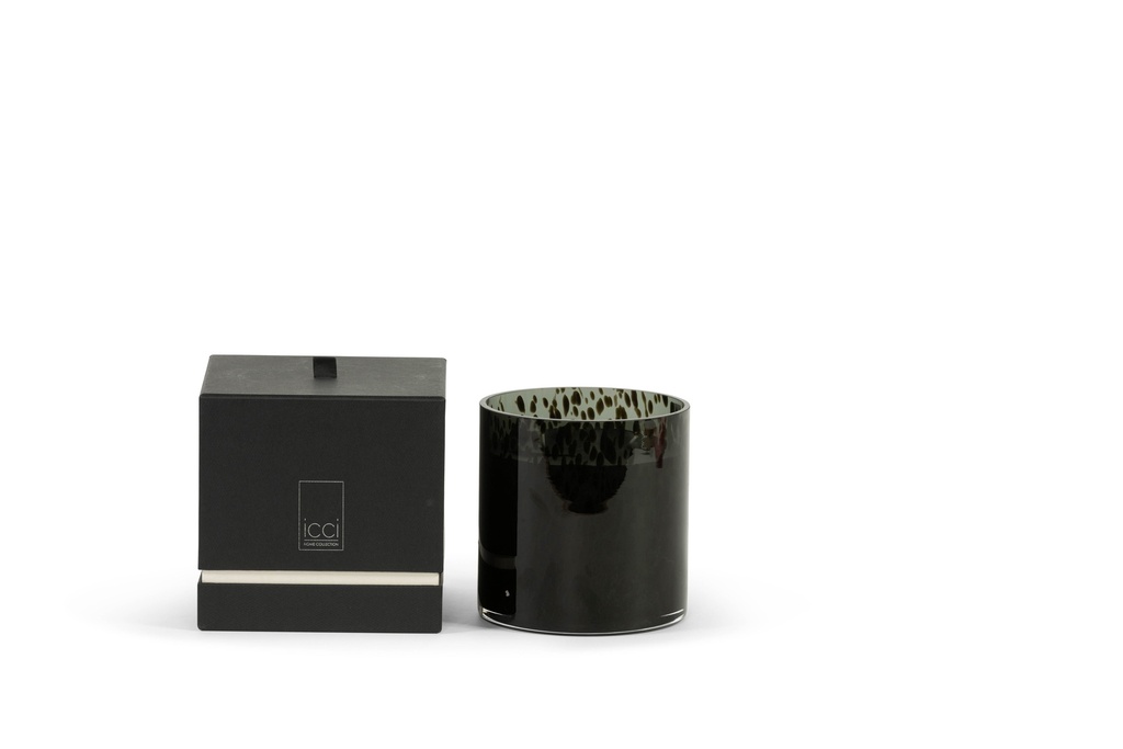 Scented candle cylindrical smoke black spotted glass - Ø15 x 15cm - 4 - int. cot. - p/2