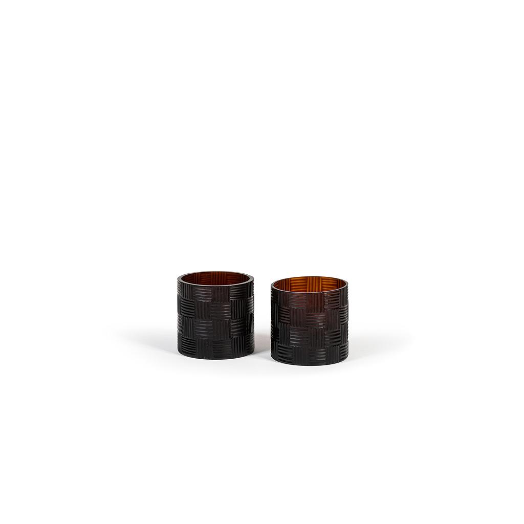 Mouthblown vase with cutting - glass - amber - small Ø12 x 12cm - p /2/8