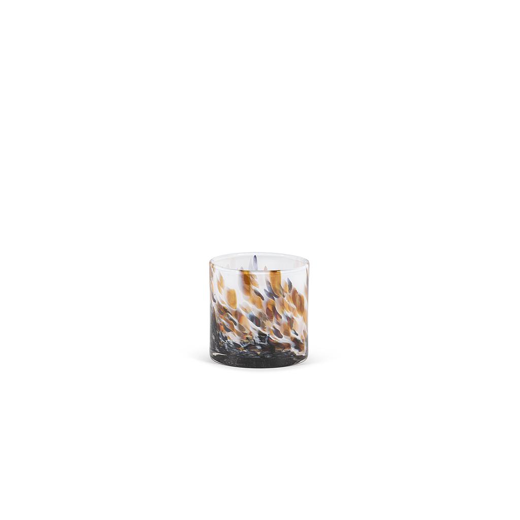 Thick votive cylinder with caramel design - glass - white & brown - Ø14 x 14cm - p/4