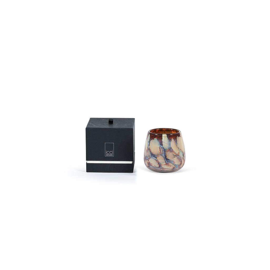 Votive with amber green bark design - medium Ø12 x 11cm - 1 - int. cot. - p/4