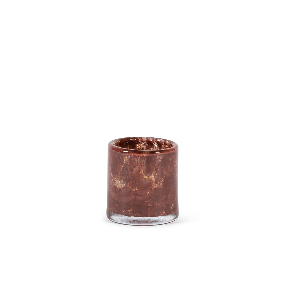 Thick votive cylinder with craquelure design - glass - burgundy gold - Ø 11 x 12cm - p/6