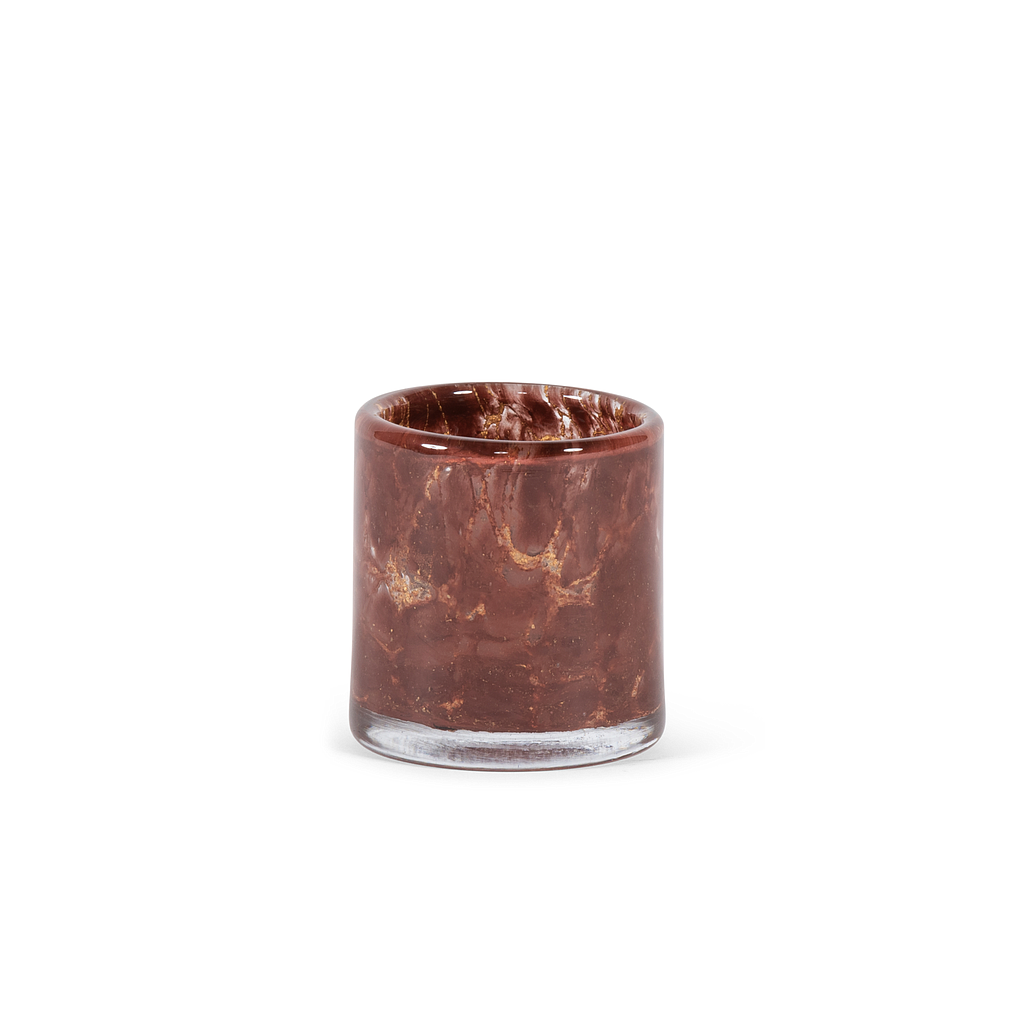 Thick votive cylinder with craquelure design - glass - burgundy gold - Ø 14 x 14cm - p/4