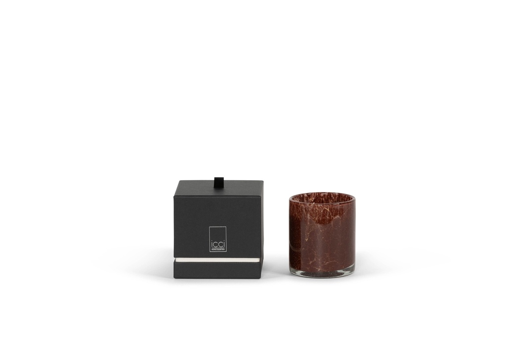 Thick votive cylinder with burgundy gold craquelure design - Ø 11 x 12 cm - 2 - int. cot. - p/4