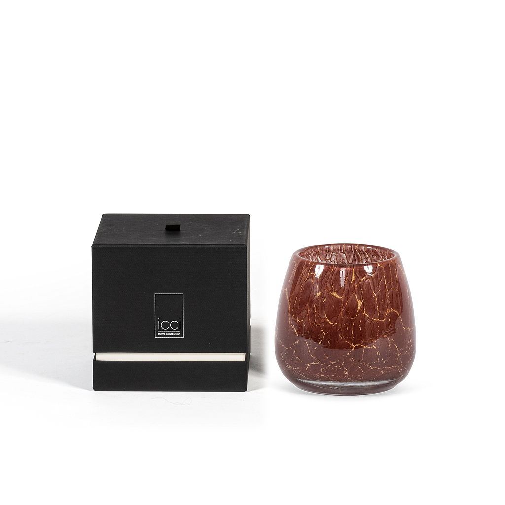 Thick votive bowl with burgundy gold craquelure design - Ø 12 x 11 cm - 1 - int. cot. - p/4