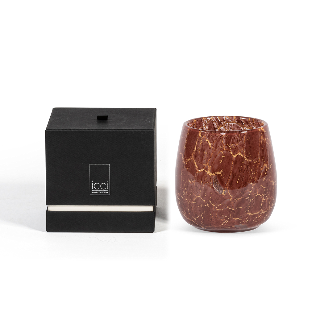 Thick votive bowl with burgundy gold craquelure design - Ø 15 x 14 cm - 3 - int. cot. -  p/2