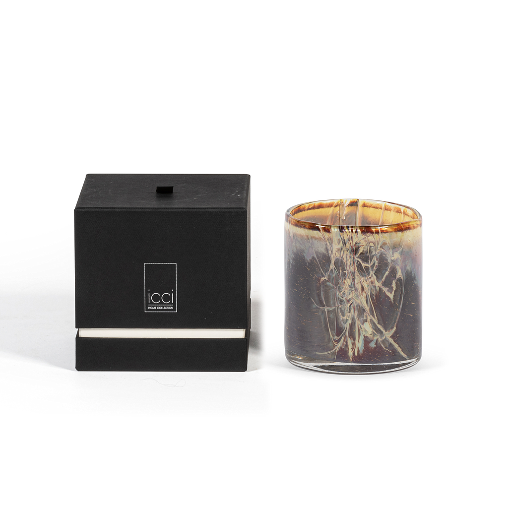 Thick votive cylinder with aubergine lightning design - Ø14 x 14cm - 3 - int. cot. - p/2