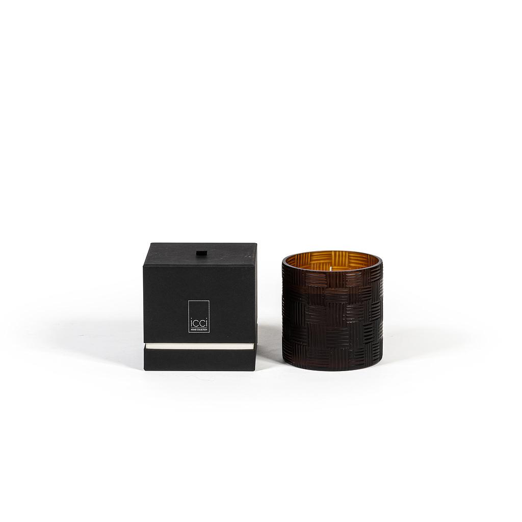 Mouthblown vase, amber with frame striped cutting - Ø12 x 12cm - 2 - int. cot. - p/4