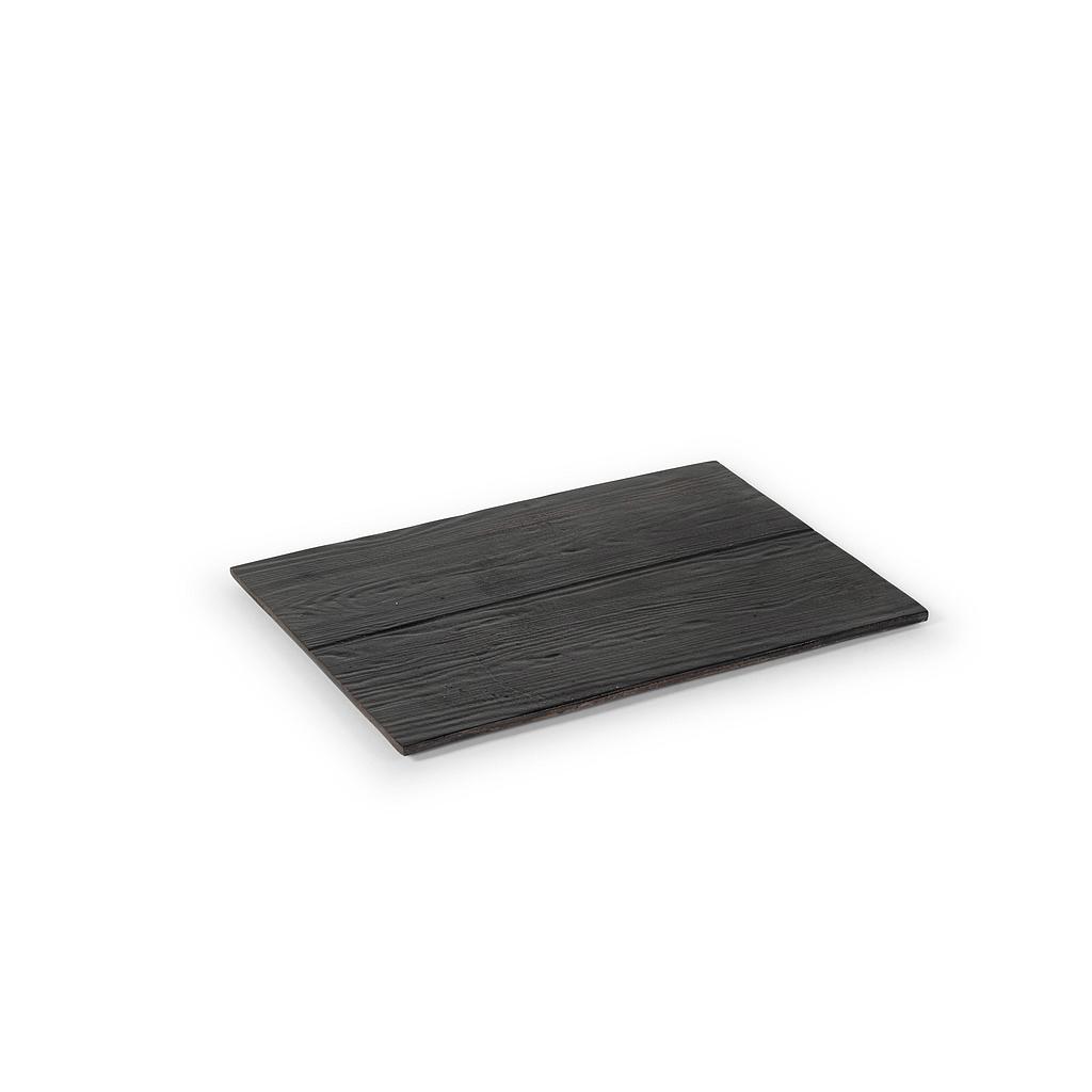 Rectangular tray with wooden texture - metal - black - large 40x29x2cm - p/2/4