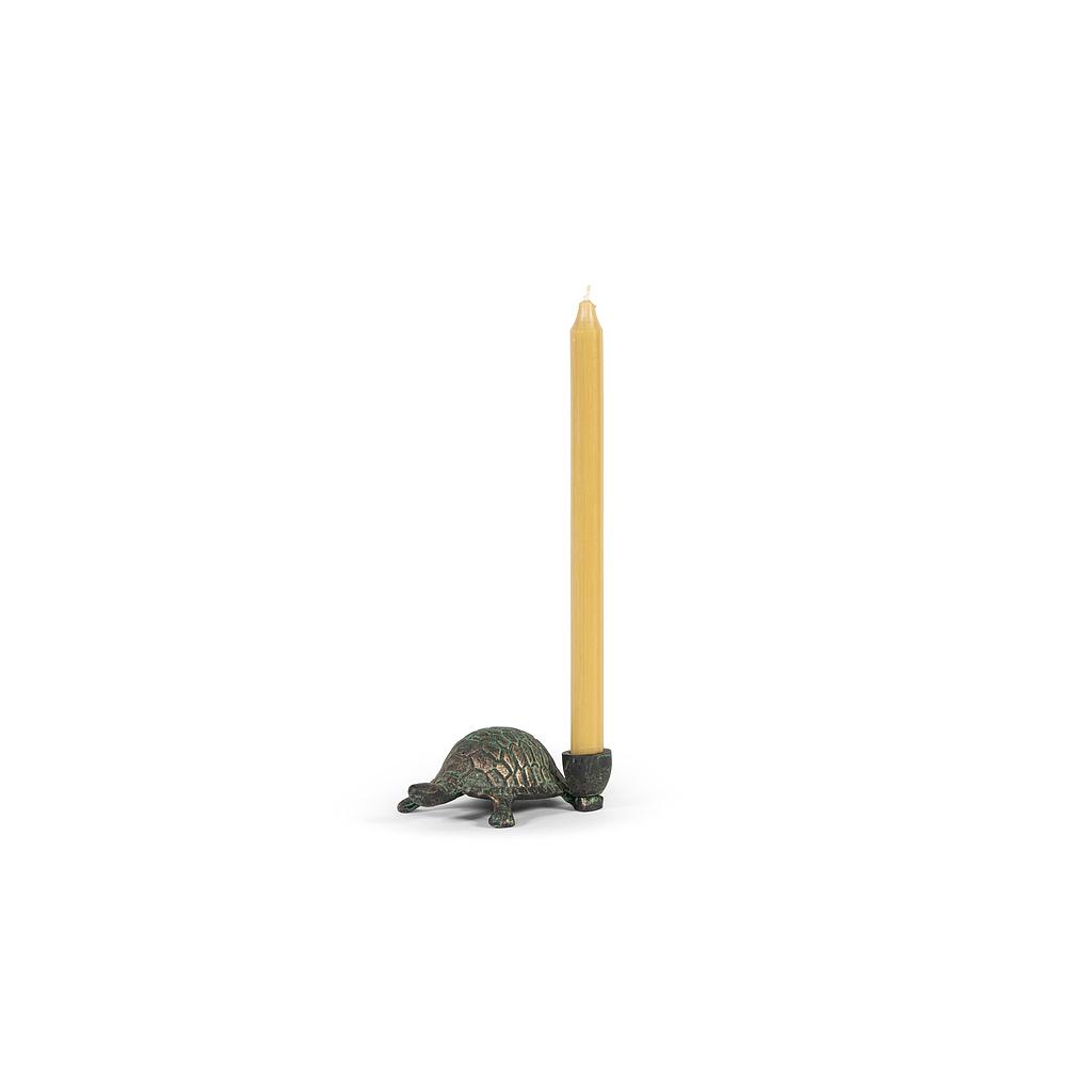 Decorative tortoise with taperholder - metal - green patina - 13.5x9.5x5.5cm - p/4