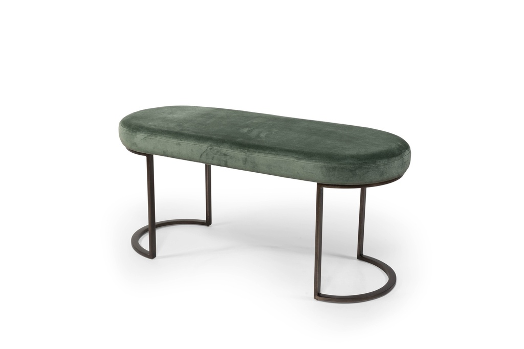 Bench with velvet seat - velvet & metal - old green - 100x40x45cm - p/1