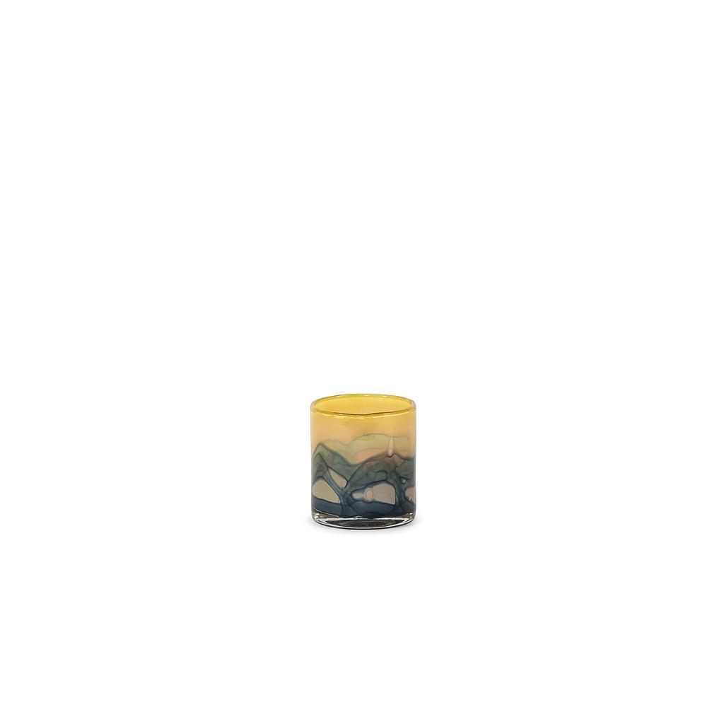 Thick votive cylinder with wave design - glass - blue - Ø11 x 12cm - p/6