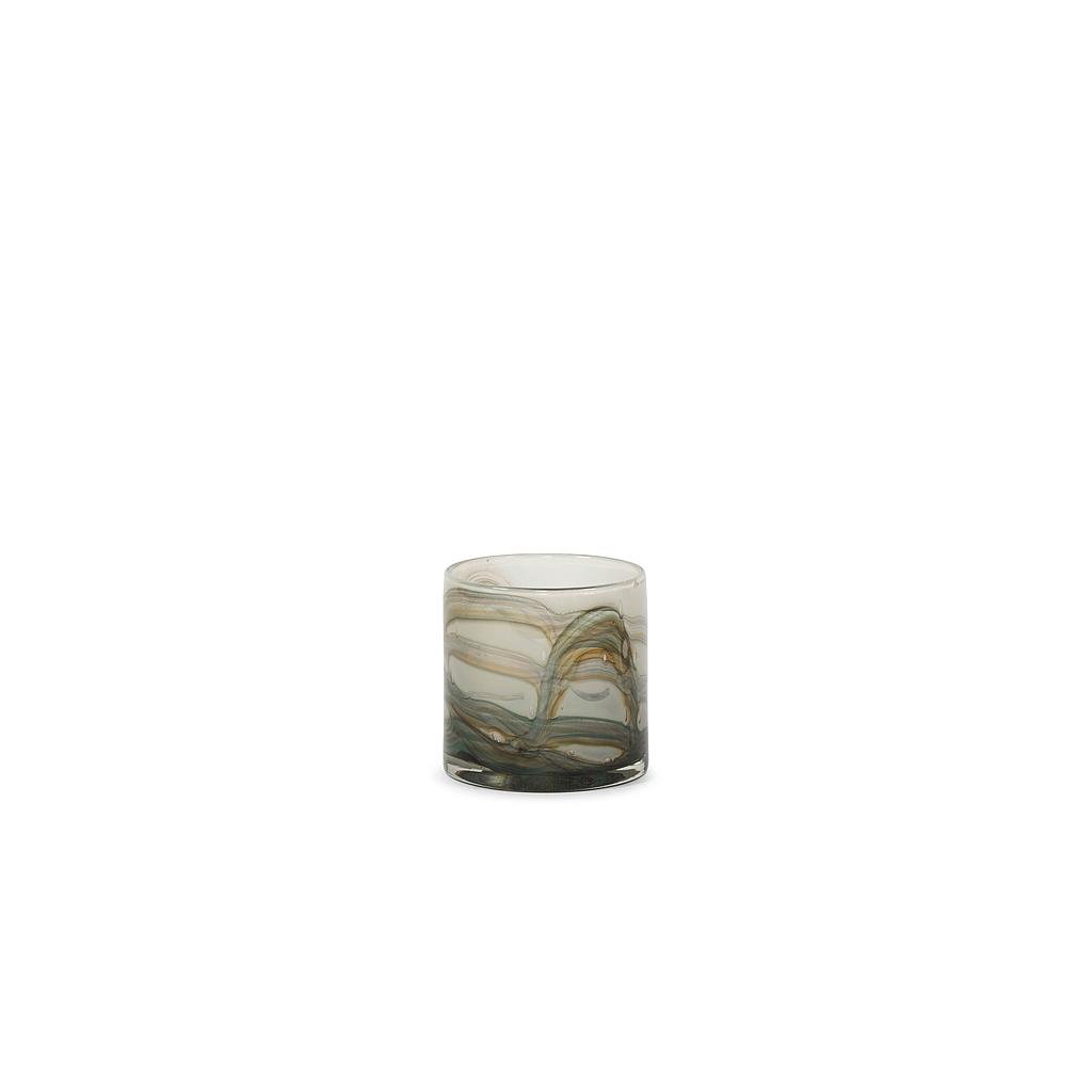 Thick votive cylinder with wave design - glass - brownish green - Ø14 x 15cm - p/4