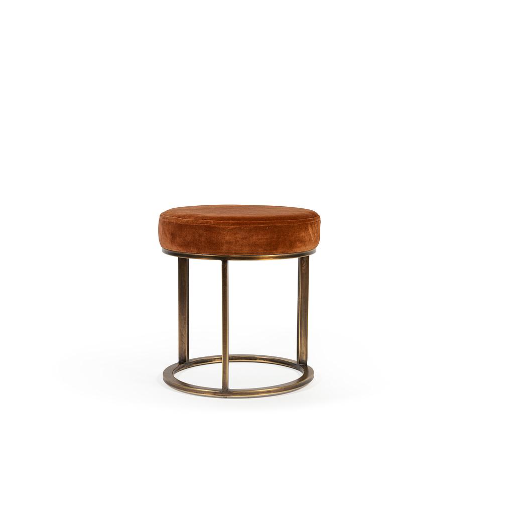 Poof with velvet seat - velvet/metal - old rust - Ø 38x45cm - p/1/1