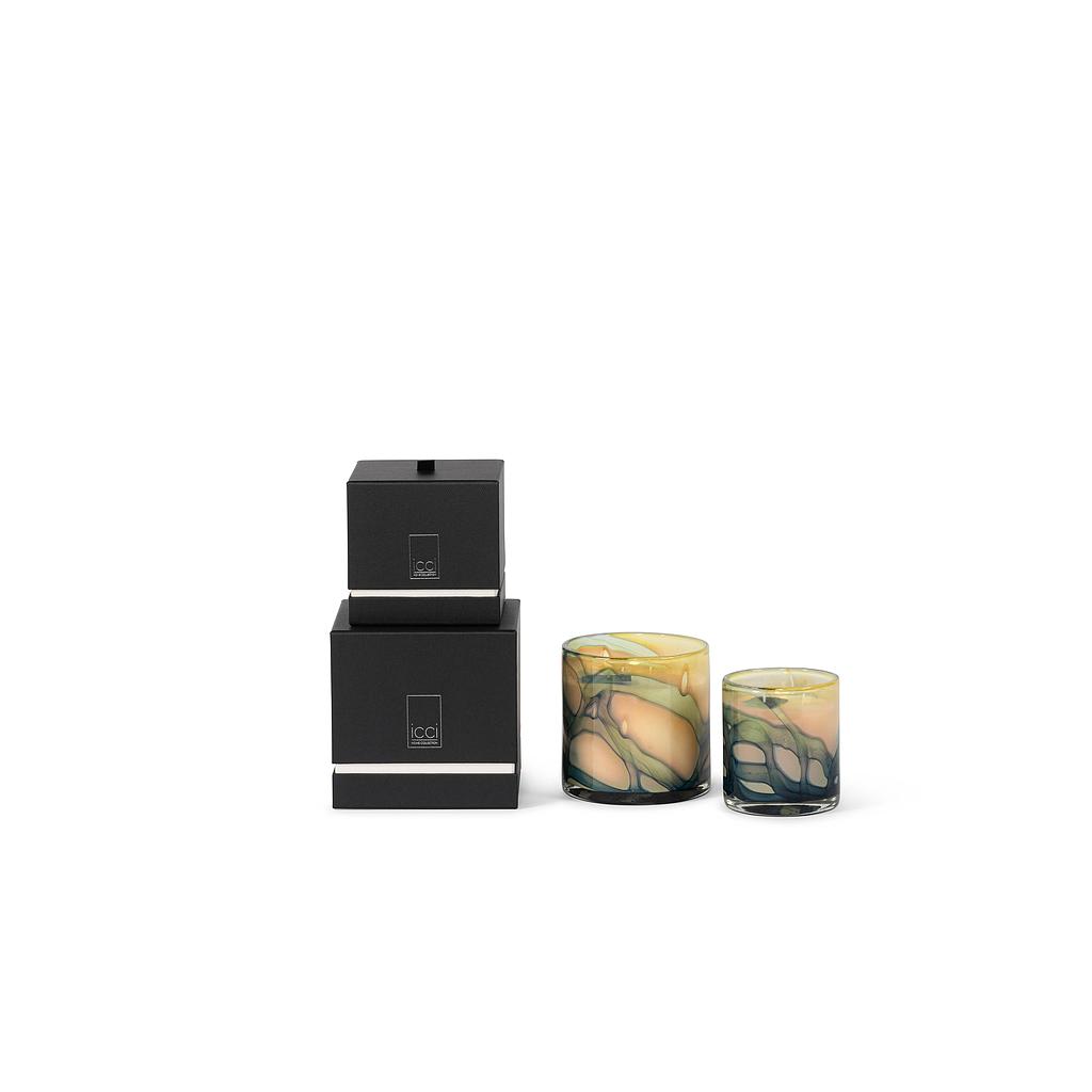 Scented candle thick votive cylinder with blue wave design - Ø11 x 12cm - 2 - int. cot. - p/4