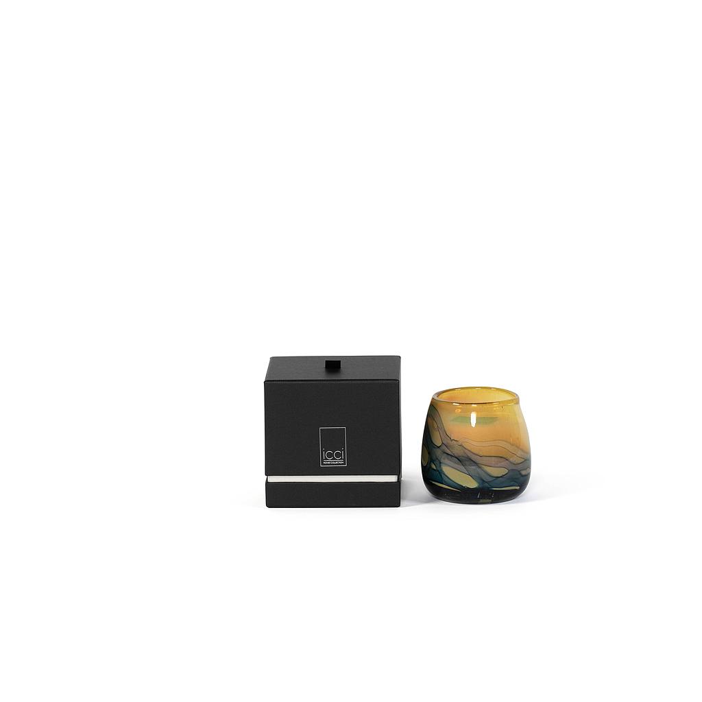 Scented candle thick votive bowl with blue wave design - Ø12 x 11cm - 1 - int. cot. - p/4