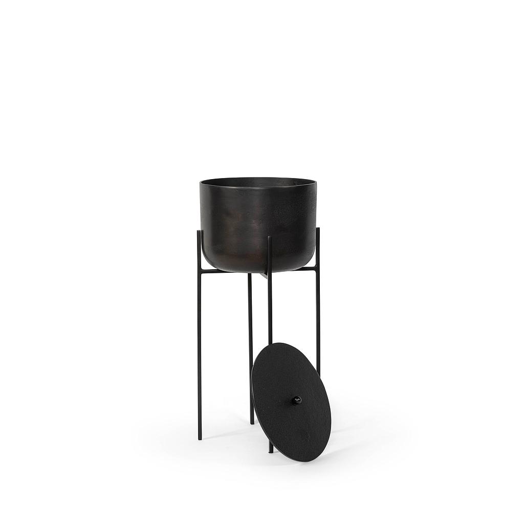 Pot with lid bronze on black coated stand - high Ø 27x60cm - * - ext. cot. - p/1
