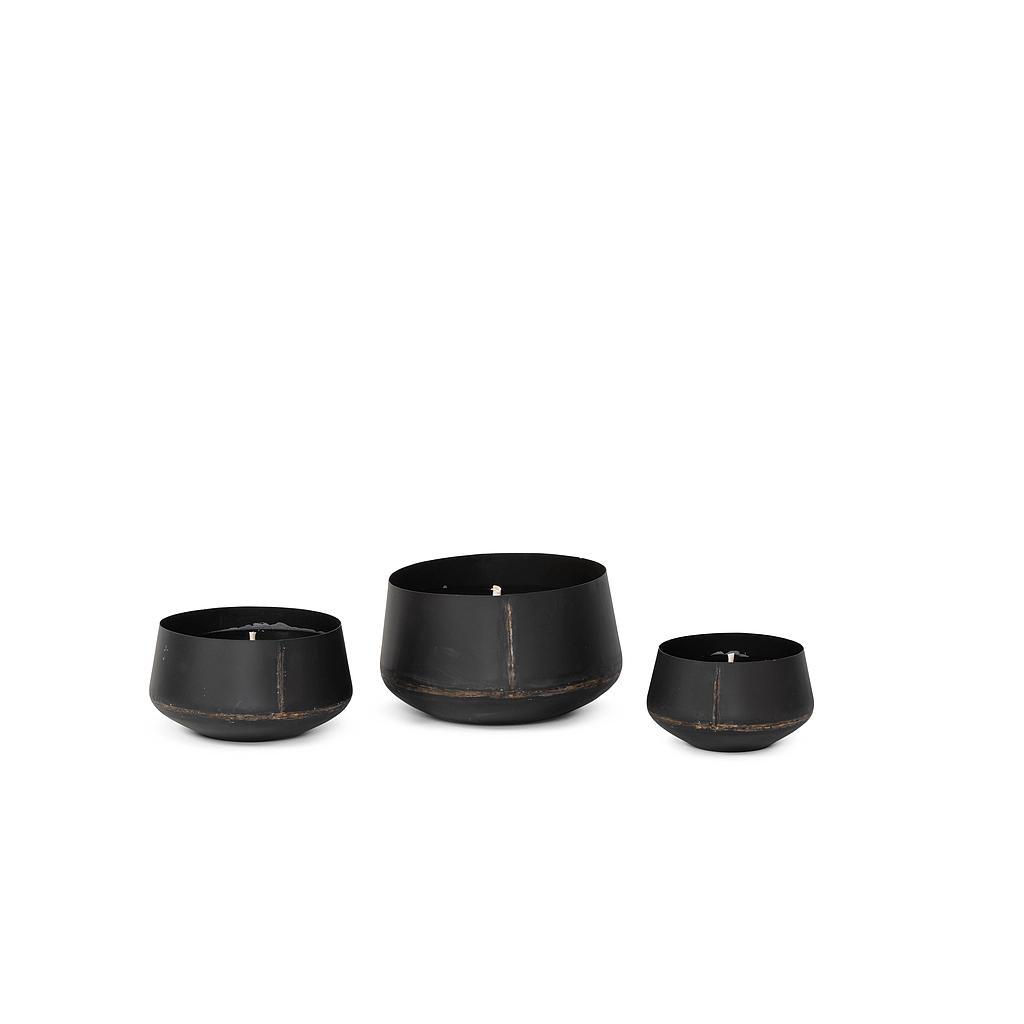 Set of 3 outdoor candles black galvanized - Ø26x16cm/ Ø21x12cm/ Ø17x10cm - 1 - ext. cot. - p/1