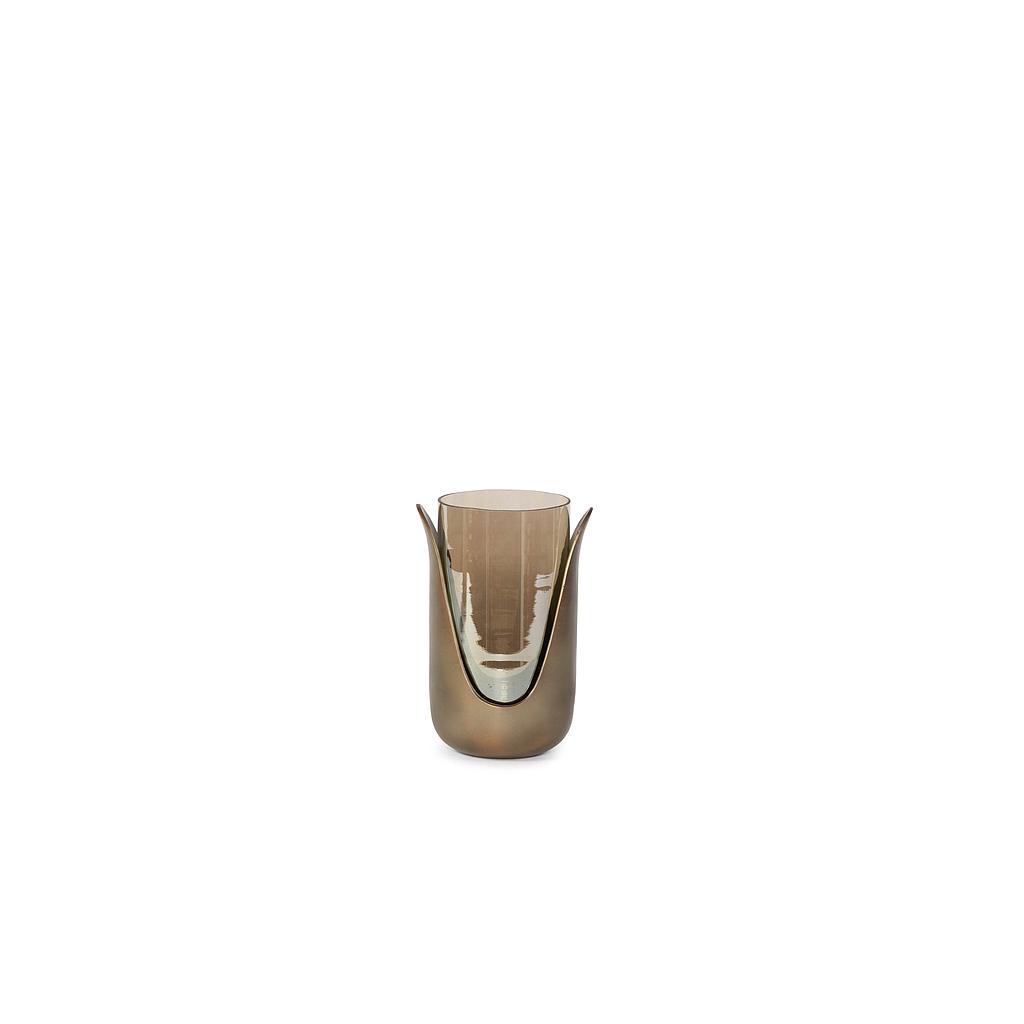 Medium tulipvase - metal + glass - brass antique + smoke luster - 21x17.5x28 cm - p/1/4