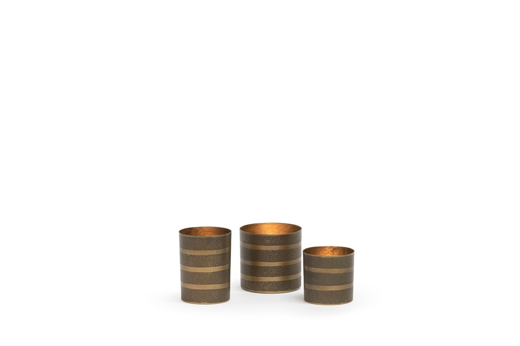 Tlight holder set of 3 - metal - brass antique/gold antique leafing - Ø7.5 x 7.5cm / Ø8 x 8cm/Ø10 x 10cm -  p 2/24