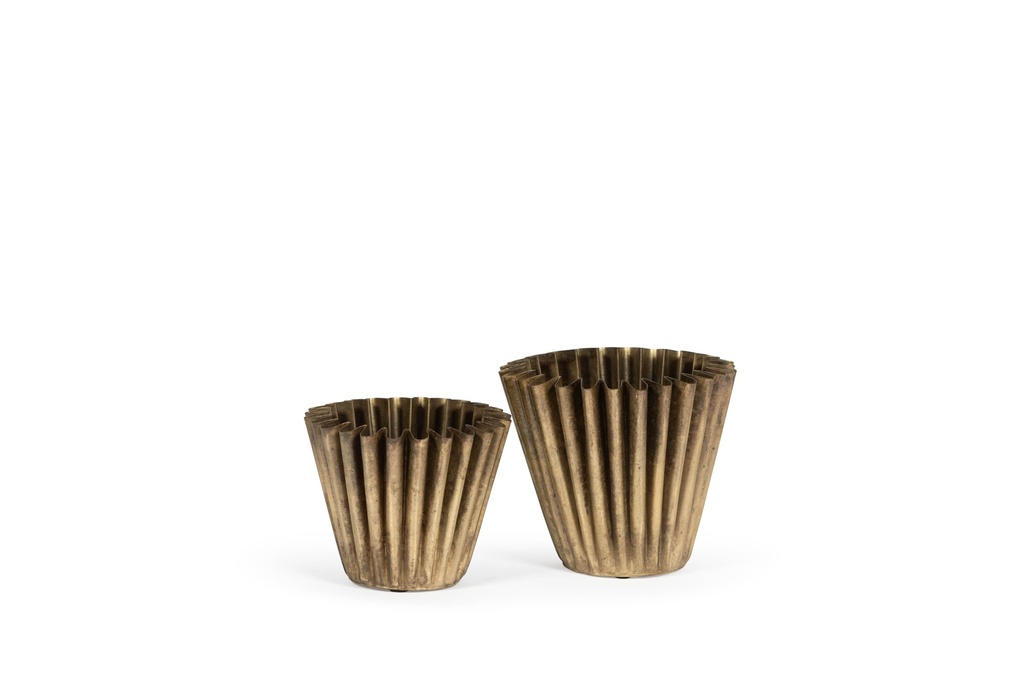 Set of 2 foiled planters - metal - old brass - Ø18 x 14 / Ø20 x 17cm - p /1/6