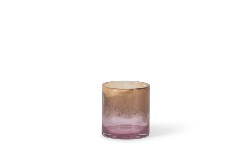 Thick votive cylincer with pink to orange design - glass - pink/orange -  Ø14x15cm - p/4