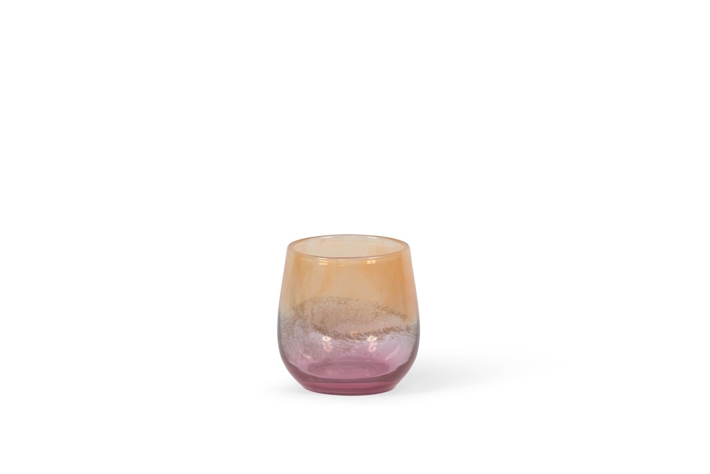 Thick votive bowl with pink to orange design - glass -  pink/orange - Ø15x14cm - p/2
