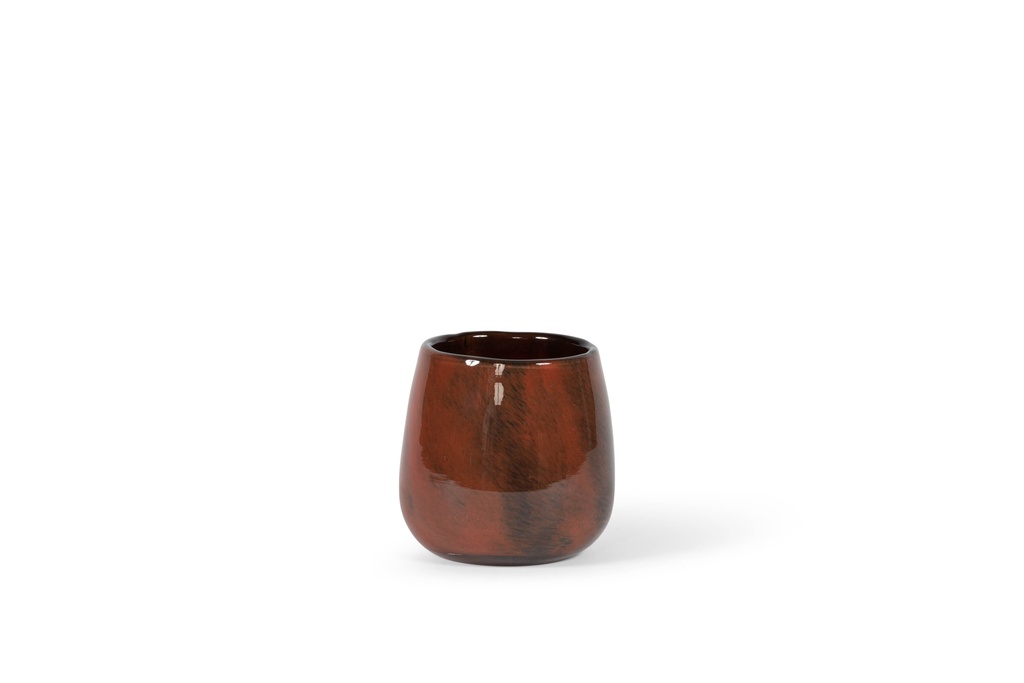 Thick votive bowl with spotted design - glass - black/red - Ø15 x 14cm - p 4