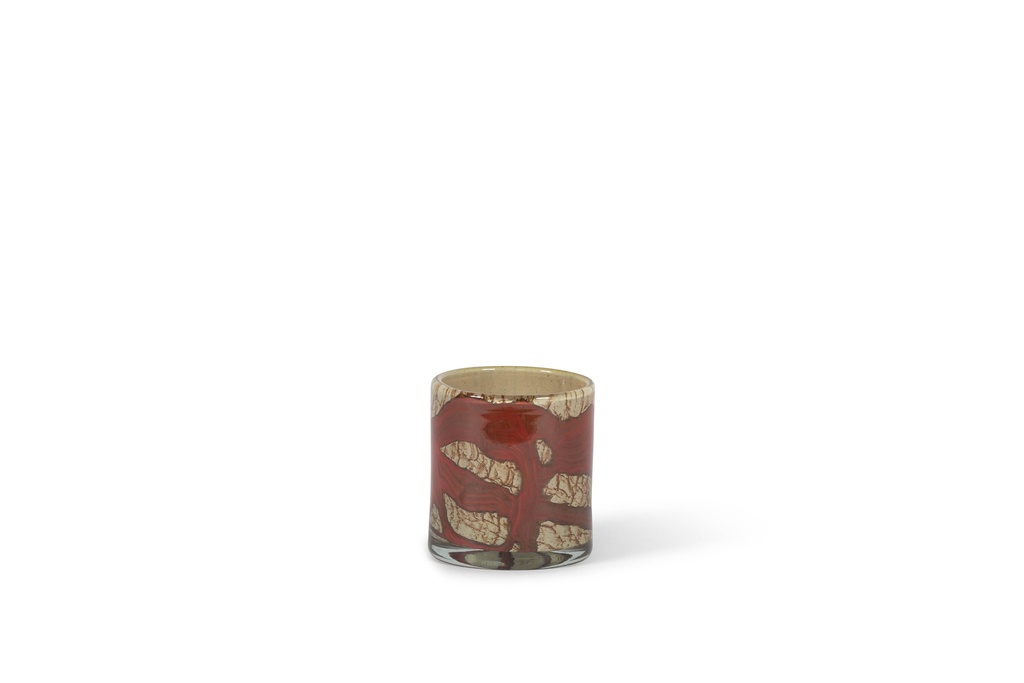 Thick votive cylinder with wave design - glass - honey/red - Ø11x 12cm - p/6