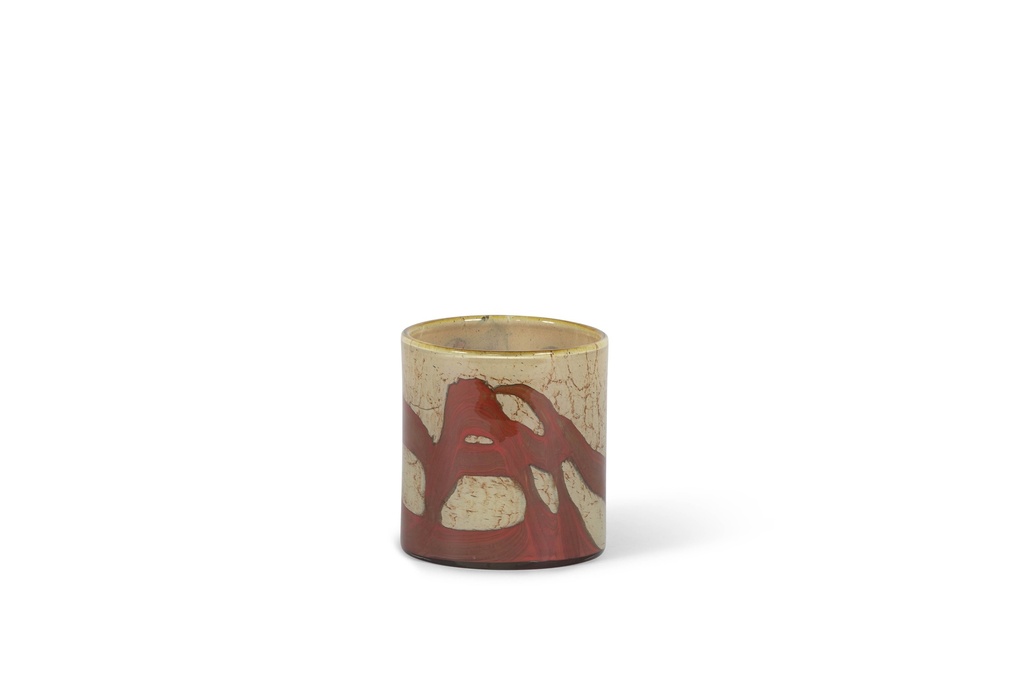 Thick votive cylinder with honey red wave design - Ø14 x 15cm - p 4
