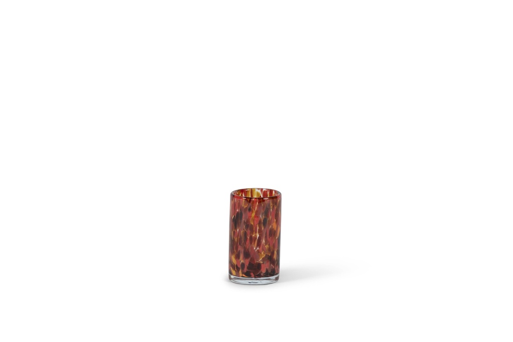 Thick votive cylinder - glass - orange red spotted - Ø7 x 12cm - p/4
