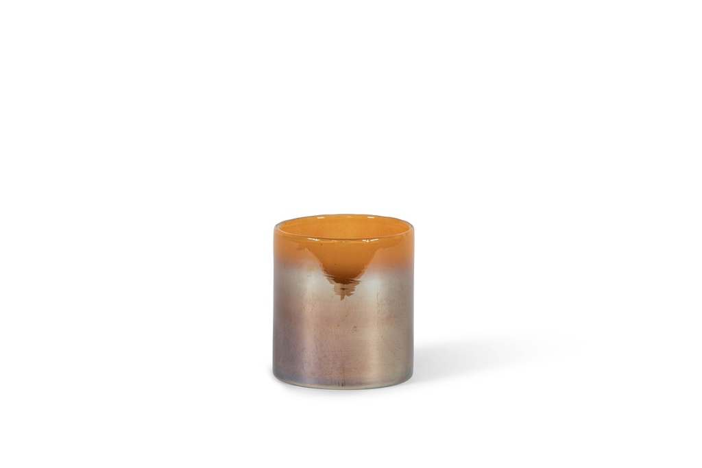 Thick votive cylinder - glass - orange luster - Ø14x15cm - p/1