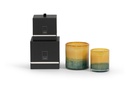 Scented candle cylinder with green to ochre design - Ø 11x12cm - 2 - int. cot. - p/4