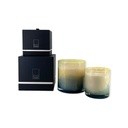 Scented candle cylinder with green to ochre design - Ø 11x12cm - 2 - int. cot. - p/4