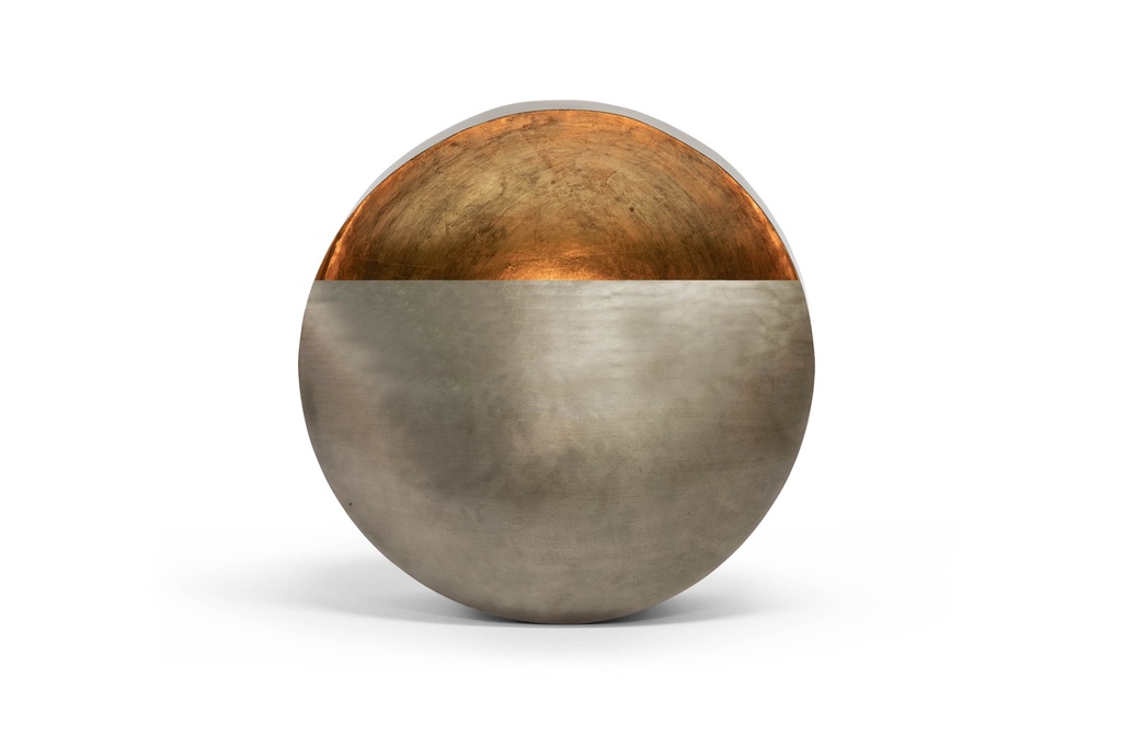 Wall candleholder round - metal - nickle antique/gold leafing inside - Ø36 x 17,5cm - p 1/3