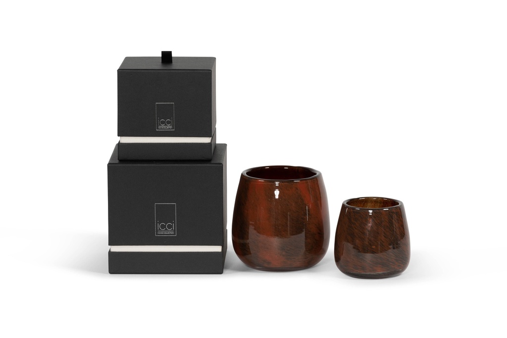 Scented candle thick votive bowl with spotted design black/red - Ø12 x 11cm - 1 - int.cot. - p/4