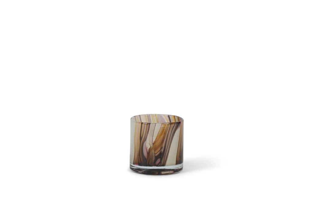 Thick votive cylinder - glass - brown/amber/purple striped - Ø12 x 12cm - p 4