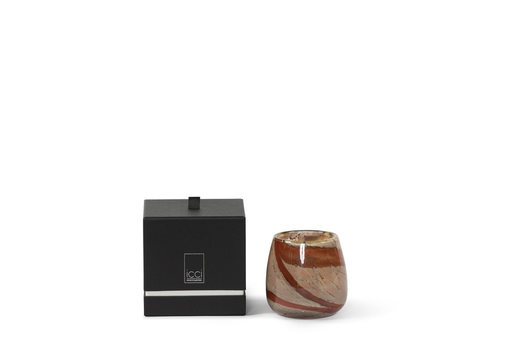 Scented candle thick votive bowl with wave design honey red - Ø 12x11cm - 1 - int.cot. - p/4