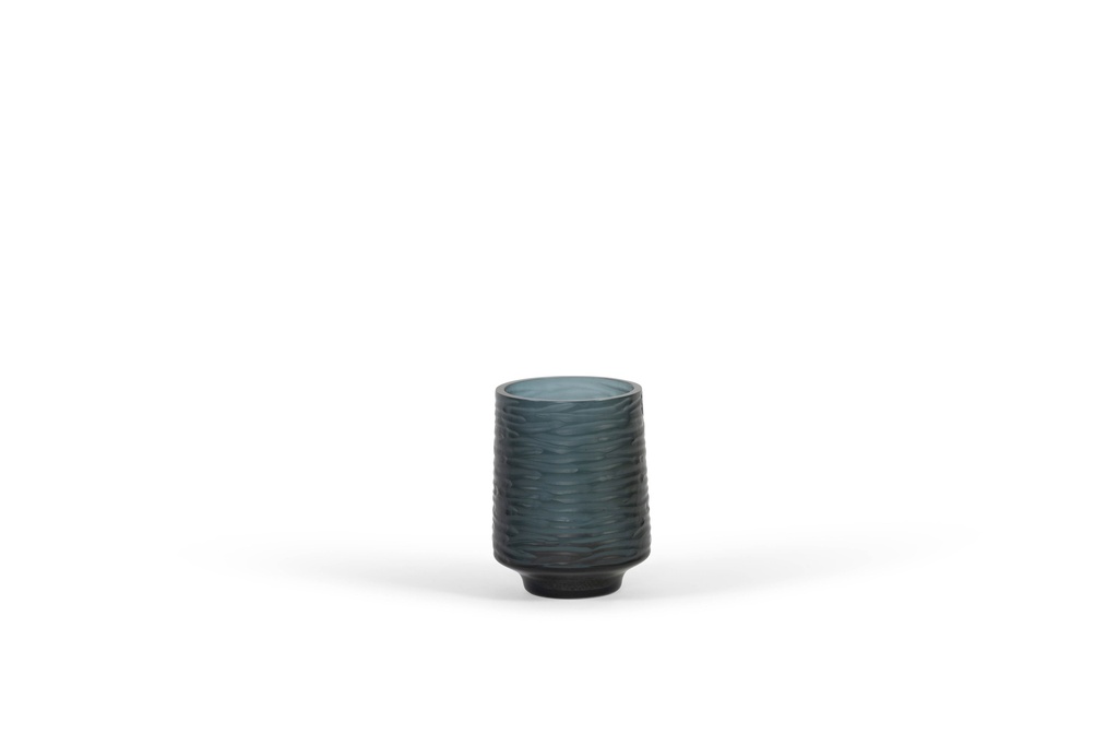 Mouthblown conical cutted vase - glass - smoke/blue - Ø12 x 15cm - p 2/12
