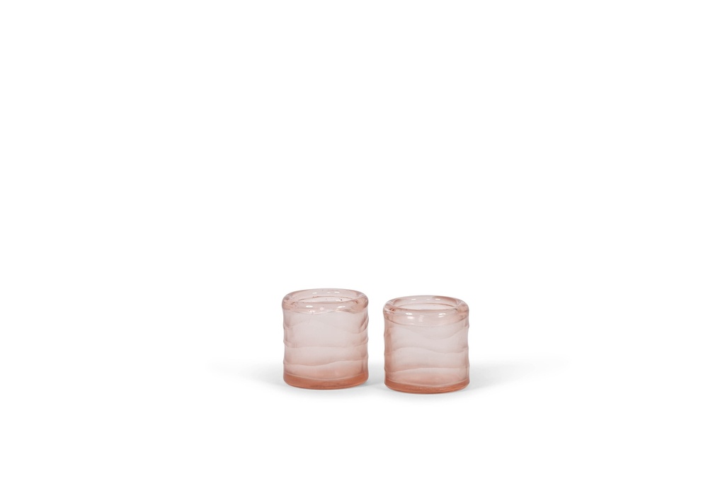 Tlight holder round with cutting - glass - salmon - Ø 8x8cm - p4/24