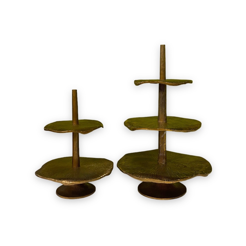 2 Tier etagère organic - metal - antique gold - Ø31x42cm - p/1