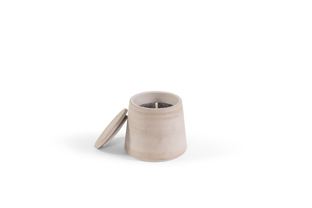 Grey terracotta scented (Lavender / Rosemary / Pine / Cinnamon / Citronella) outdoor candle - Conical with cover in Black Giftbox - Ø 16x15cm - 1 ext. cot. - p /4